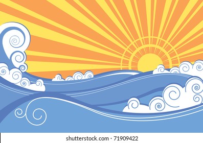 Abstract sea waves. Vector illustration of sea landscape