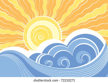 Abstract sea waves. Vector illustration of sea landscape