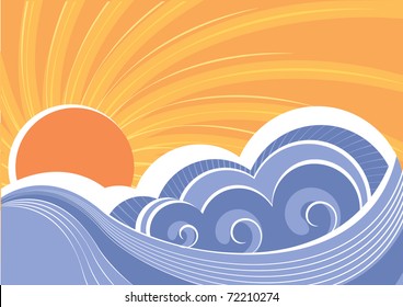 Abstract sea waves. Vector illustration of sea landscape