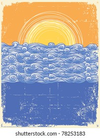 Abstract sea waves. Vector illustration of sea landscape.Grunge image