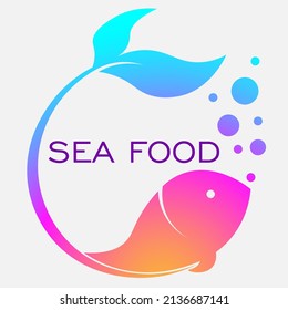 abstract seafood logo in the form of a fish in the shape of a circle