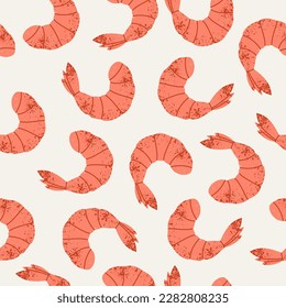 Abstract seafood seamless pattern. Shrimp background Vintage textured style prawn. Vector illustration