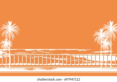 abstract seafron vector illustration. ocean , palm trees and parapet. retro style tropical poster