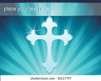 abstract seagreen rays background with isolated cross, sample text