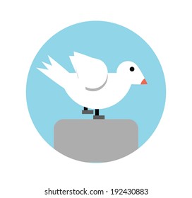 Abstract seagull in flat design on blue background