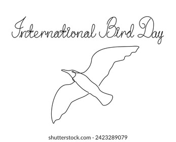 Abstract seagull,continuous single line art hand drawing sketch, black and white logo of the International Bird Day.
