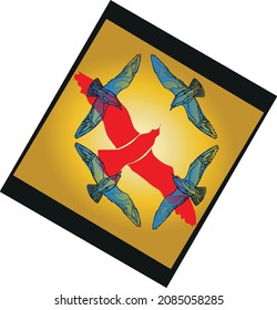 Abstract seagulls pattern blue red bird squer