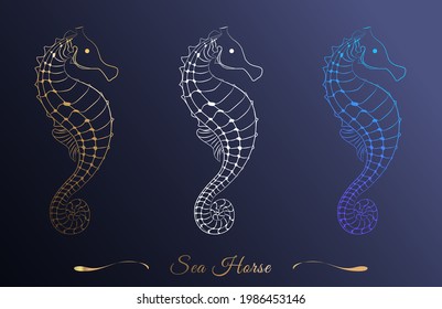 Abstract seahorse for design. Symbol, logo illustration. Silhouette icon with gradient. Vector graphics. Illustration of isolated characters on a dark background.