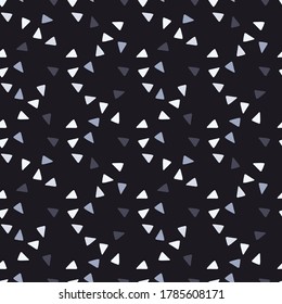 Abstract seamlees geometric with triangulary shapes in dark tones. Black background. Decorative backdrop for fabric design, textile print, wrapping. Vector illustration