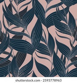 Abstract seamles pattern whith palm gradient leaves on pink background.