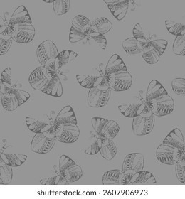 Abstract seamless 2colour used Dark gray and black butterflies pattern background design used for textiles, wallpapers..,