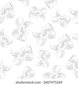 Abstract seamless 2colour used light gray color butterflies pattern background design used for textiles, wallpapers..,