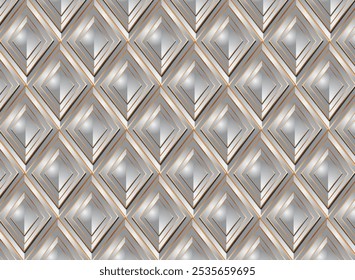 abstract seamless 3d geometric pattern squares shape in grey with golden vines vector design illustration background. Ideal for backgrounds and decorative projects interior mural and textiles.