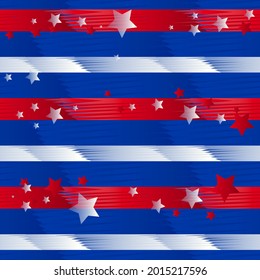 Abstract seamless american flag pattern. US repat print. Blue, red and white colors repeated background with stars