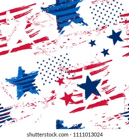 Abstract seamless American pattern. Usa stars repeated backdrop. Independence day. Grungy textured wallpaper. 