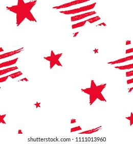 Abstract seamless American pattern. Usa stars repeated backdrop. Independence day. Grungy textured wallpaper. 