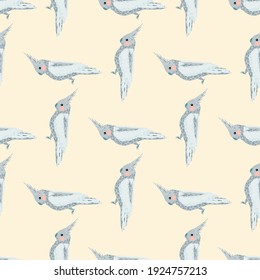 Abstract seamless animal bird pattern in simple style with cockatoo bird shapes. Parrot cartoon backdrop. Flat vector print for textile, fabric, giftwrap, wallpapers. Endless illustration.