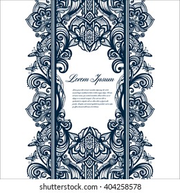 Abstract seamless arabic lace pattern with flowers and butterflies. Infinitely wallpaper, decoration design, lingerie and jewelry. Invitation cards,wallpaper tile ornament. Lace banner. Lace pattern.
