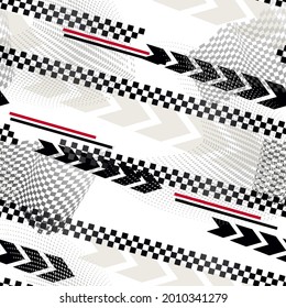 Abstract seamless arrow pattern. Chequered flag repeat print. Chequer board and lines repeated ornament.