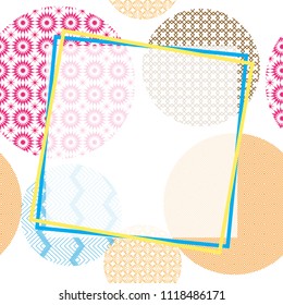 Abstract seamless art background with geometric elements. Square frame on white. Space for text