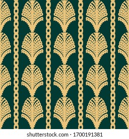 Abstract seamless art Deco in vector. Antique gold ornament on a green background. Luxury Wallpaper or fabric in the interior