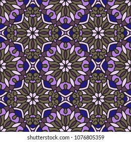 Abstract seamless backdrop. Design for prints, textile, decor, fabric. Round colorful texture in violet and lilac colors. Mandala background