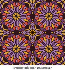 Abstract seamless backdrop. Design for prints, textile, decor, fabric. Round colorful texture in rose and lilac colors. Mandala background