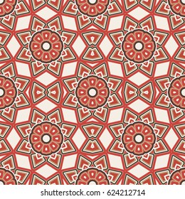 Abstract seamless backdrop. Design for prints, textile, decor, fabric. Round colorful texture in white and red colors