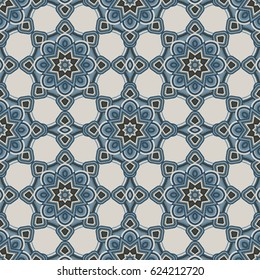 Abstract seamless backdrop. Design for prints, textile, decor, fabric. Round colorful texture in blue and grey colors