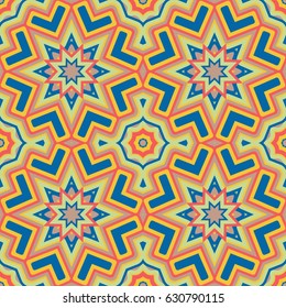 Abstract seamless backdrop. Design for prints, textile, decor, fabric. Round colorful texture in blue, yellow and red colors