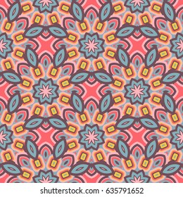 Abstract seamless backdrop. Design for prints, textile, decor, fabric. Round colorful texture in blue and rose colors