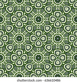 Abstract seamless backdrop. Design for prints, textile, decor, fabric. Round colorful endless texture in green and beige colors