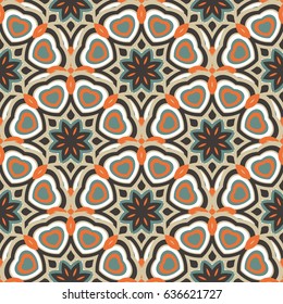 Abstract seamless backdrop. Design for prints, textile, decor, fabric. Round colorful endless texture in orange and taupe colors