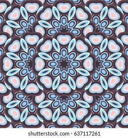 Abstract seamless backdrop. Design for prints, textile, decor, fabric. Round colorful endless texture in violet, blue and rose colors