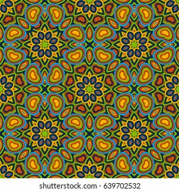 Abstract seamless backdrop. Design for prints, textile, decor, fabric. Round colorful endless texture in green, orange, blue and yellow colors