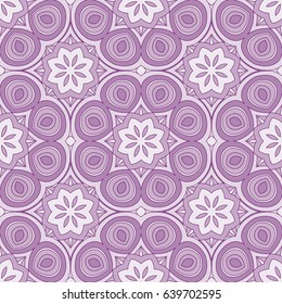 Abstract seamless backdrop. Design for prints, textile, decor, fabric. Round colorful endless texture in white and rose colors