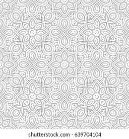 Abstract seamless backdrop. Design for prints, textile, decor, fabric. Line mandala texture in white and black colors for coloring books
