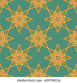 Abstract seamless backdrop. Design for prints, textile, decor, fabric. Round colorful endless texture in green, orange, blue and yellow colors
