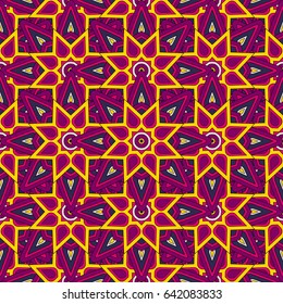 Abstract seamless backdrop. Design for prints, textile, decor, fabric. Round colorful endless texture in pink and yellow colors