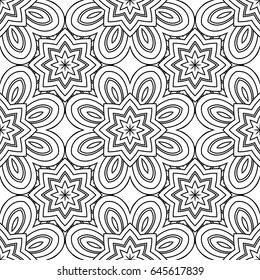 Abstract seamless backdrop. Design for prints, textile, decor, fabric. Round line endless texture in black and white colors