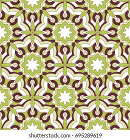 Abstract seamless backdrop. Design for prints, textile, decor, fabric. Round colorful texture in green colors. Mandala background