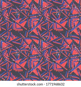 Abstract seamless backdrop with hand draw patterns: triagles, lines.