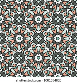 Abstract seamless backdrop. Round colorful texture in green and red colors. Mandala background