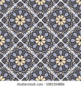 Abstract seamless backdrop. Round colorful texture in blue and yellow colors. Mandala background