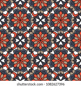 Abstract seamless backdrop. Round colorful texture in gray, orange and white colors. Mandala background