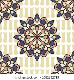 Abstract seamless backdrop. Round colorful texture in lilac, yellow and white colors. Mandala background