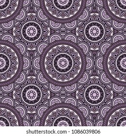 Abstract seamless backdrop. Round colorful texture in violet and lilac colors. Mandala background