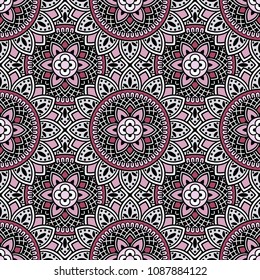 Abstract seamless backdrop. Round colorful texture in rose and gray colors. Mandala background. Oriental pattern for design