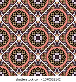 Abstract seamless backdrop. Round colorful texture in rose, violet and white colors. Mandala background. Oriental pattern for design