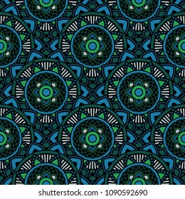Abstract seamless backdrop. Round colorful texture in green and blue colors. Mandala background. Oriental pattern for design
